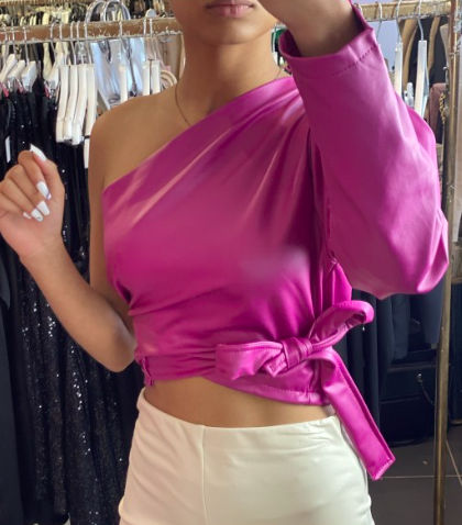 Top biseauté prune simili cuir LOUNA
