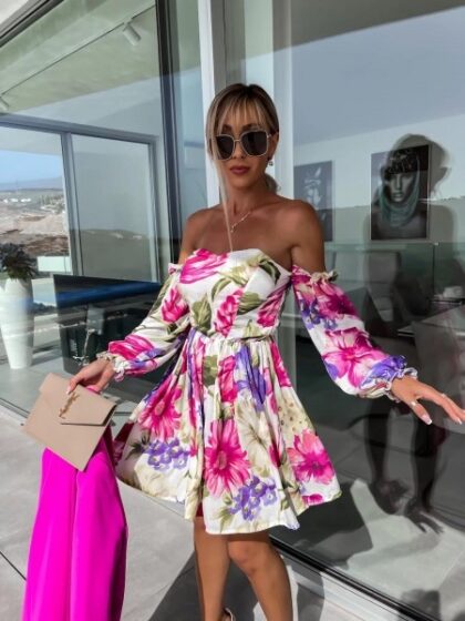 Robe courte col bateau à fleurs HAFIDA