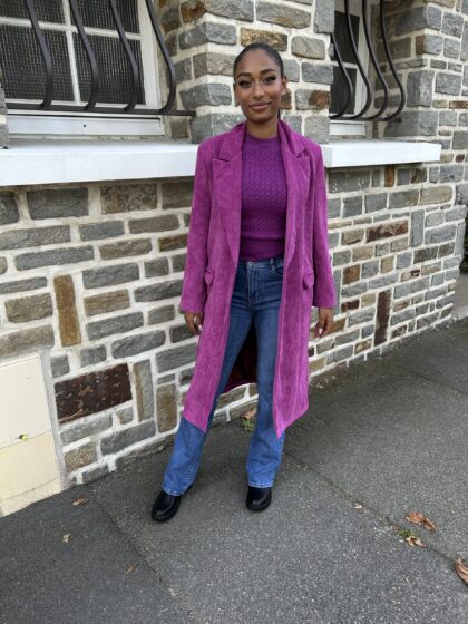 Manteau long prune en velour Kelly