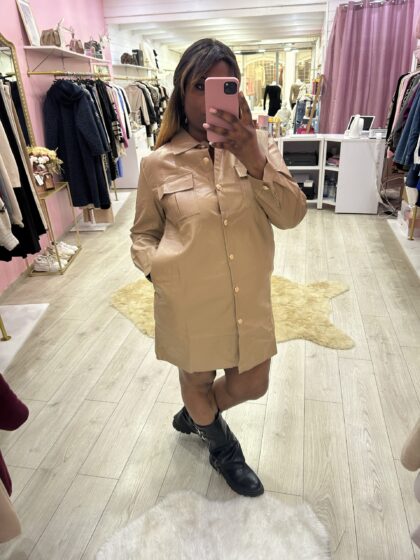 Robe courte simili cuir beige LORIANE