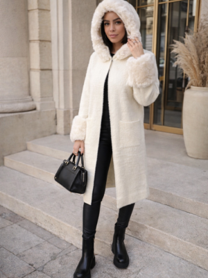 Manteau long à capuche fourré amovible