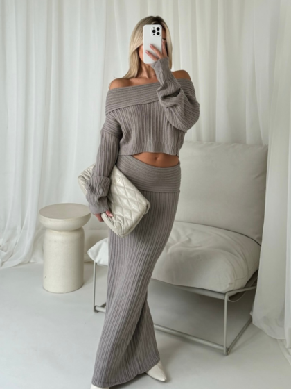 Ensemble jupe et pull taupe OCÉANE