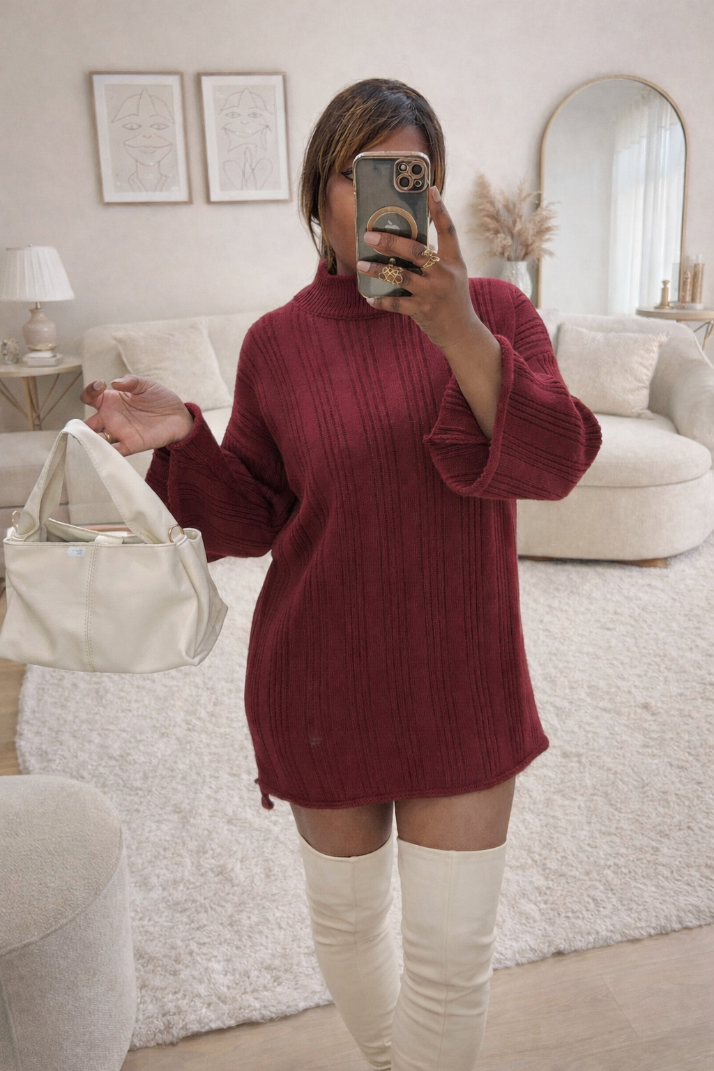 Robe pull ESTELLE bordeau