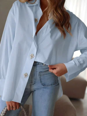 Chemise cristaux argentés bleu CRISTAL