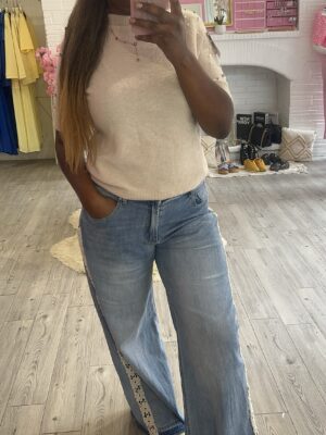 Jeans broderie coupe large