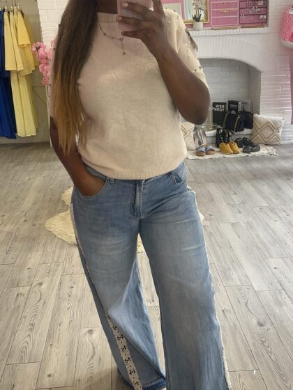 Jeans broderie coupe large